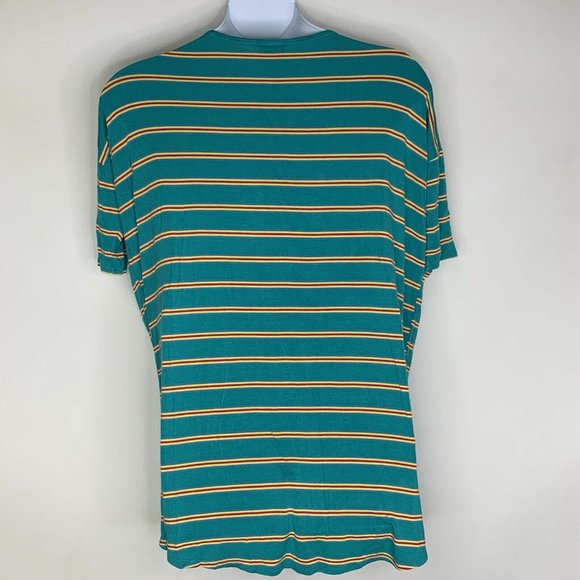 LulaRoe Women Blouse Size Medium Striped Green Yellow Short Sleeve Tunic Pullove - Picture 5 of 8